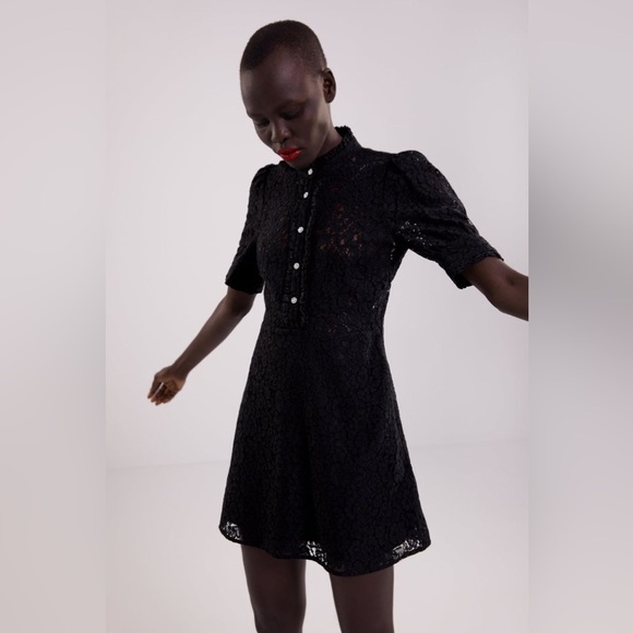 Zara Rhinestones Lace Black Dress - Picture 2 of 12